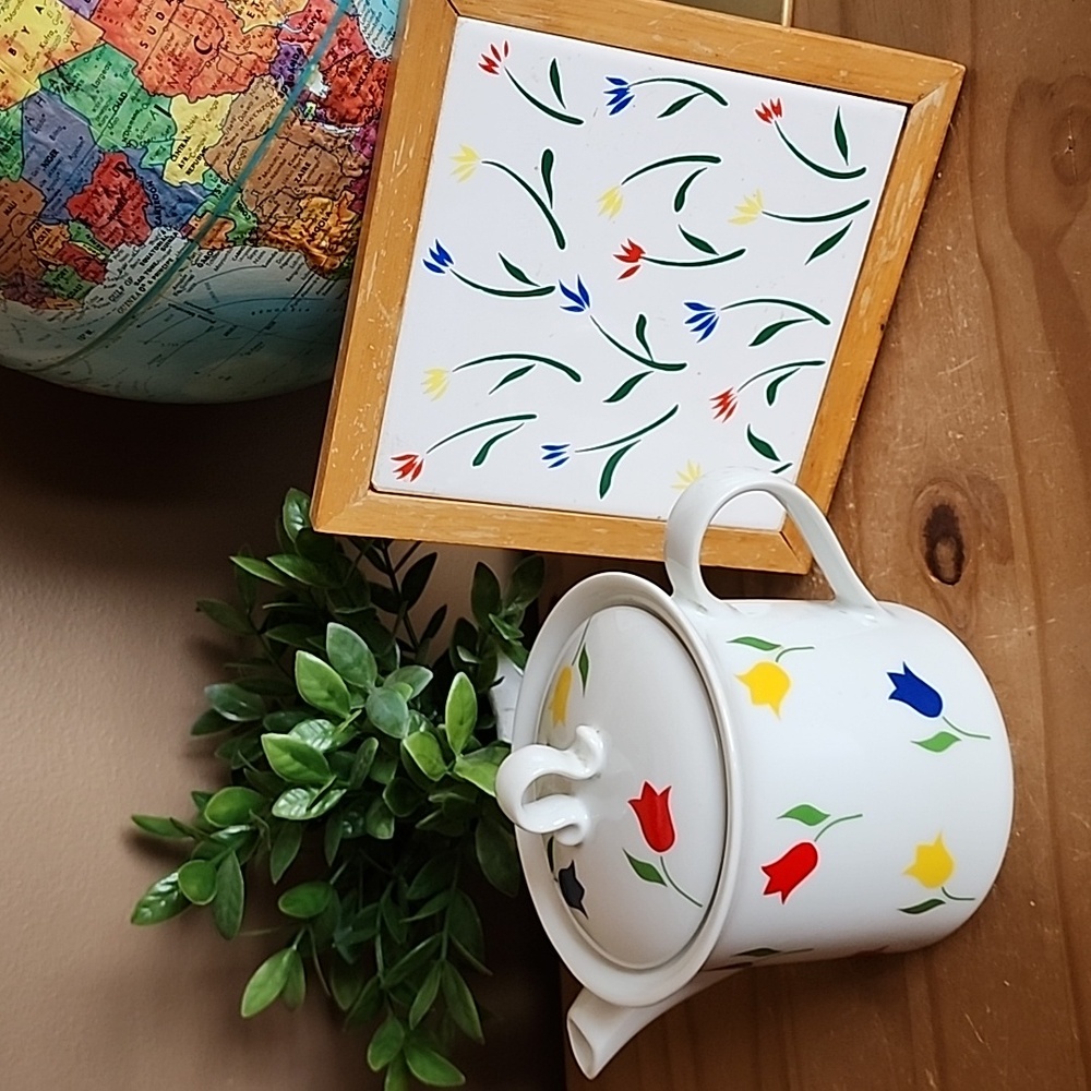 Vintage ceramic floral teapot tulips